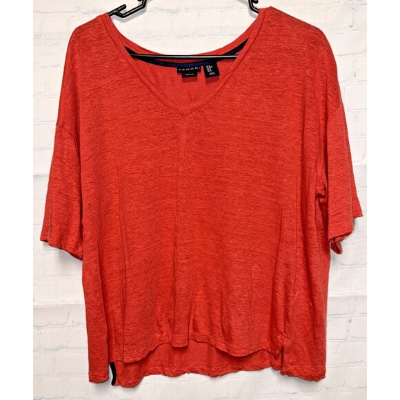 Tahari Tops - Tahari Coral Orange  V-Neck 100% Linen Oversized Short Sleeve Top Womans Medium